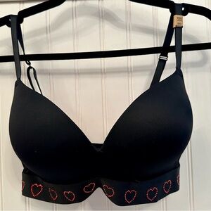 PINK (Victoria’s Secret) Black Rhinestone Heart-Patterned Bra 36D - NEW